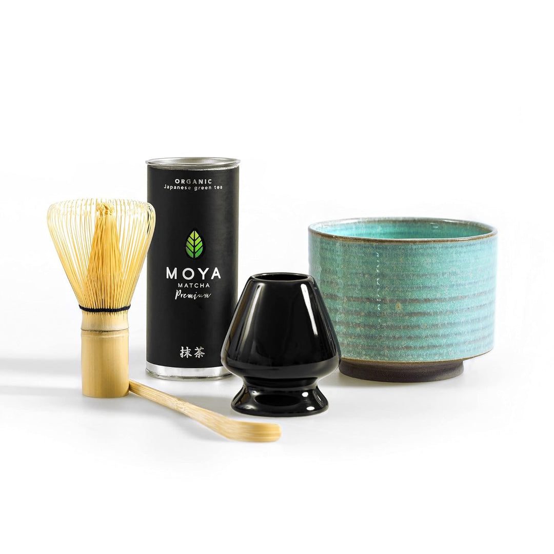 Organischer Moya Matcha Tee Set Pulver Grün | BIO 30 g Premium Klasse (I) | Verpackung + Matcha-Scha