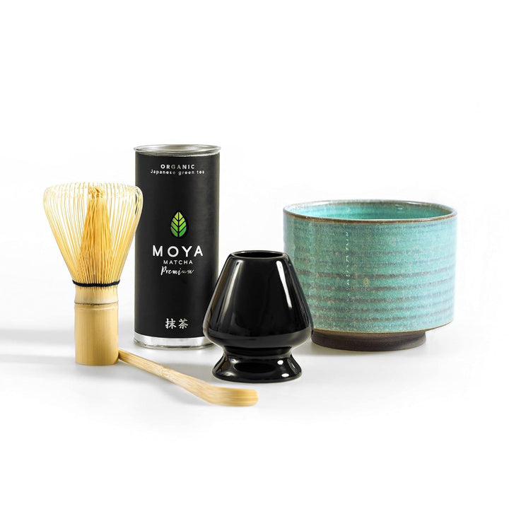 Organischer Moya Matcha Tee Set Pulver Grün | BIO 30 g Premium Klasse (I) | Verpackung + Matcha-Scha