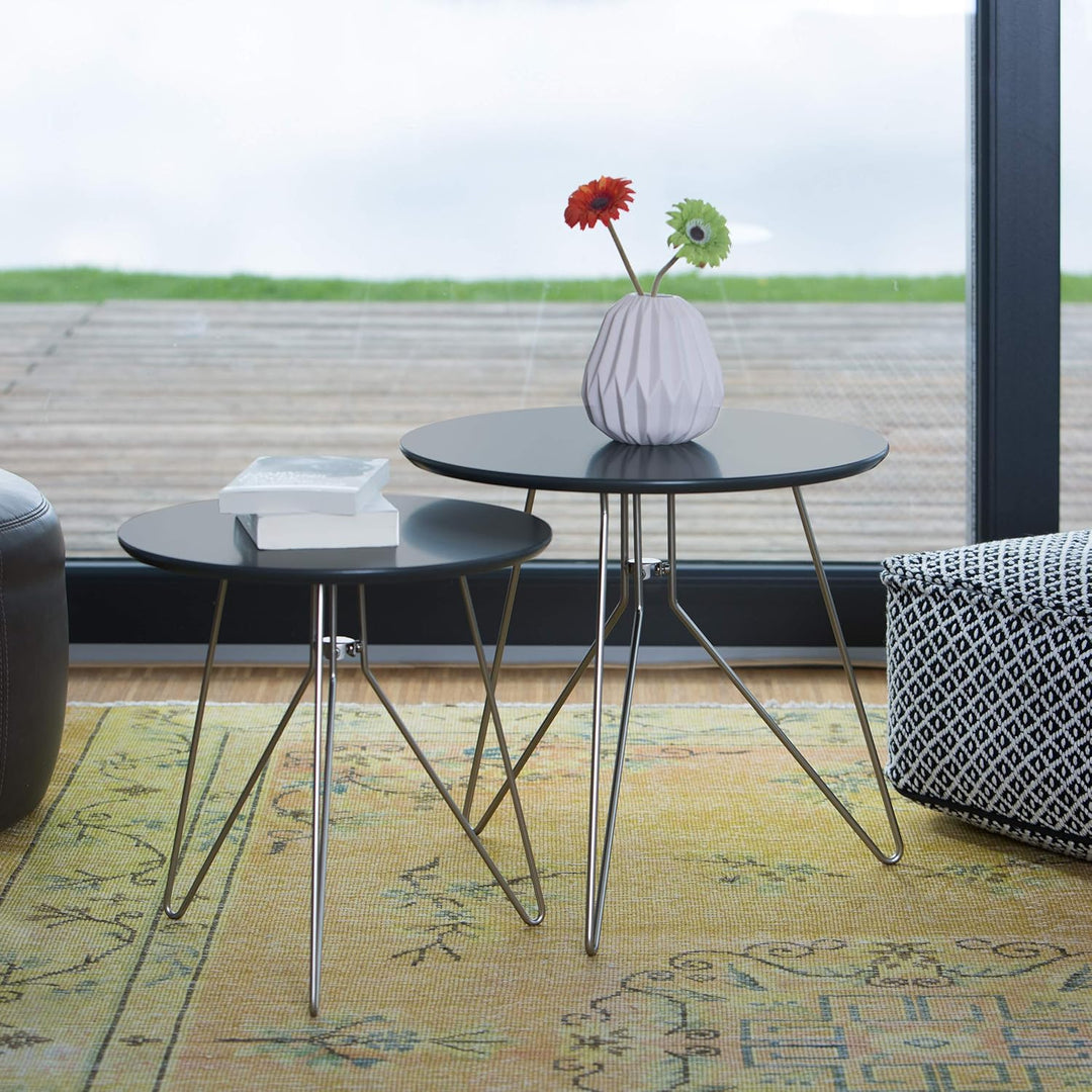 Relaxdays Beistelltisch 2er Set Wohnzimmertische aus Holz mit grau-matt lackierten Tischplatten im D