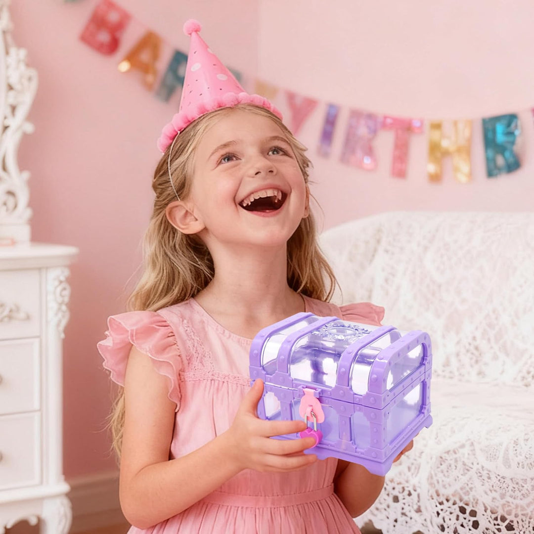 Schatztruhe für Kinder, Retro-Prinzessin-Stil, Spielzeug-Schatztruhe mit Herzschloss, Leere Aufbewah