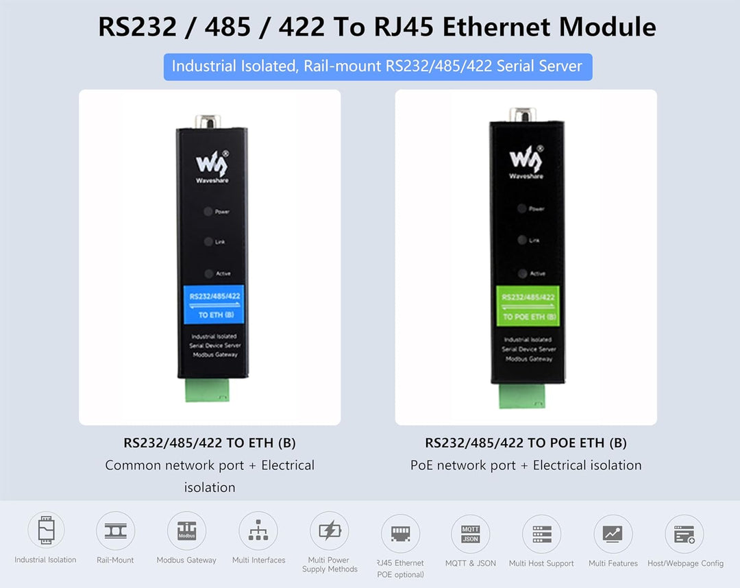 RS232/RS422/RS485 to RJ45 Ethernet Module, TCP/IP to Serial, Bi-Directional Transparent Data Transmi
