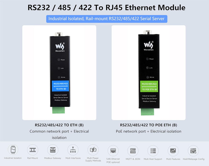RS232/RS422/RS485 to RJ45 Ethernet Module, TCP/IP to Serial, Bi-Directional Transparent Data Transmi