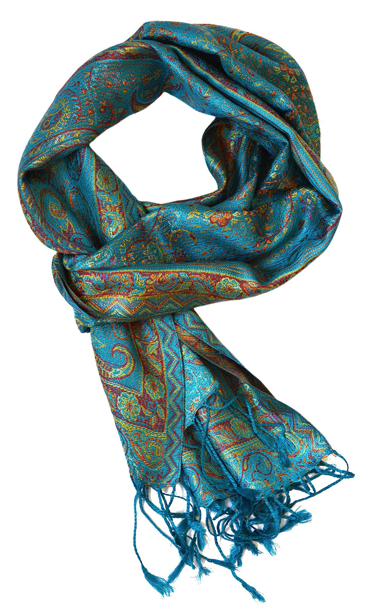 ufash Pashmina 100% Seidenschal aus Indien für Damen & Herren, Paisley Muster, 160 x 35 cm - Schal a