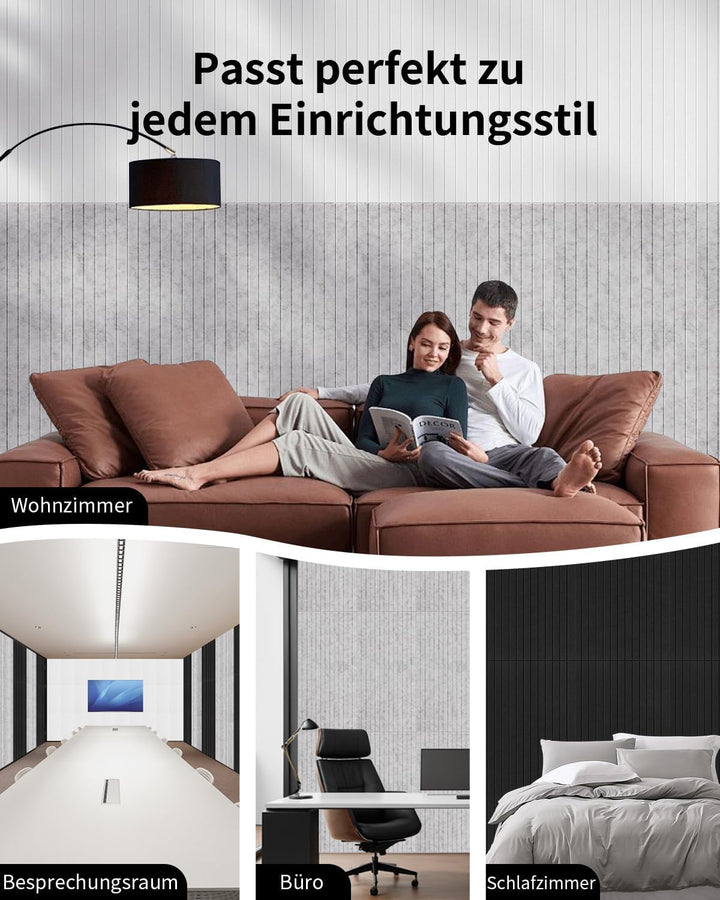 1,35㎡ Akustikpaneele Selbstklebend Schallabsorber 2 Stück Schwarz | 116x58x0,9cm 100% Polyester Akus
