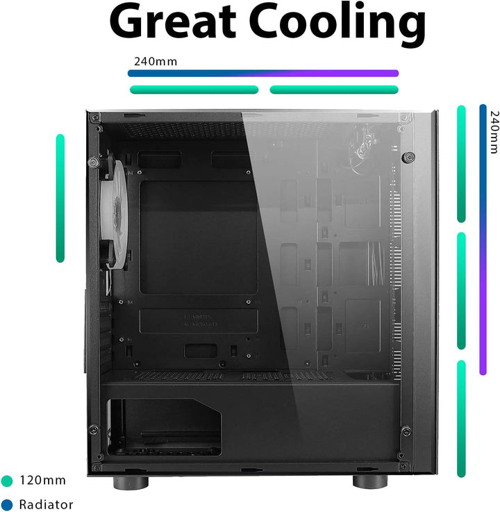 CiT Seven MATX RGB PC Gaming-Gehäuse, Micro-ATX und Mini-ITX-Unterstützung | Schwarz