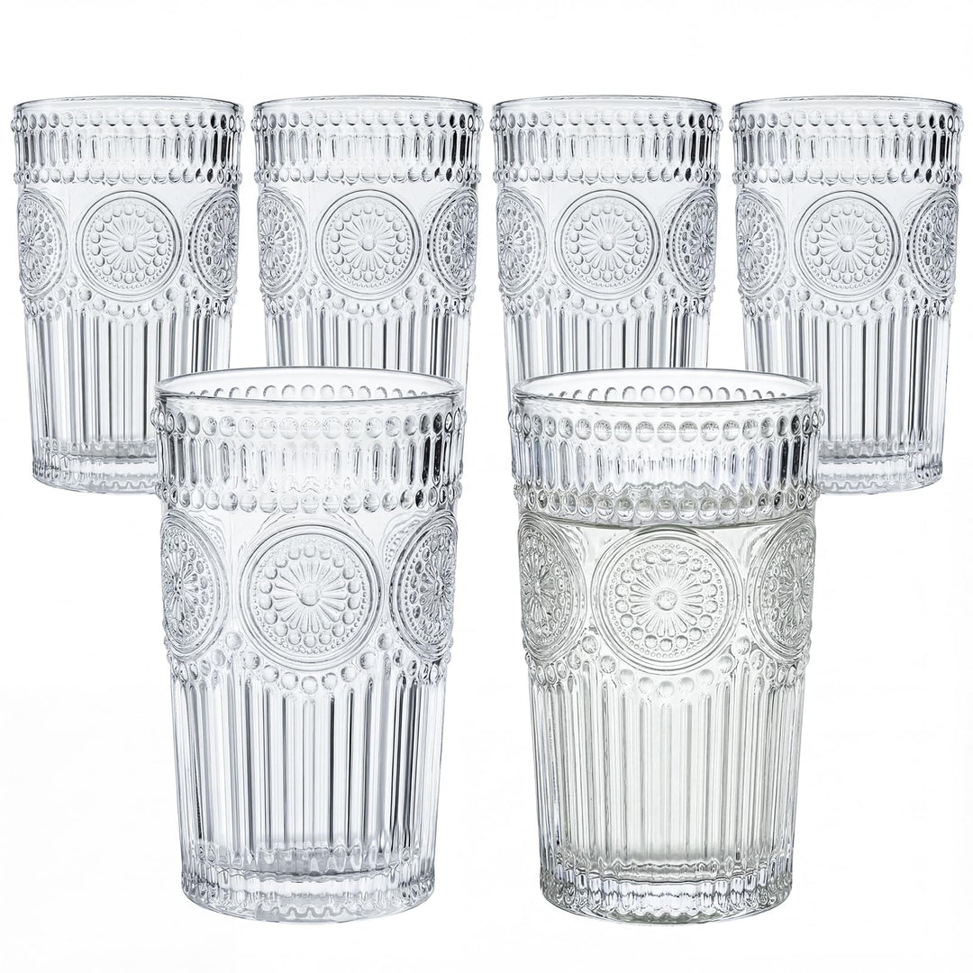 Kingrol 6 Stück 340 ml romantische Wassergläser, Premium Trinkgläser, Vintage Glaswaren-Set für Saft