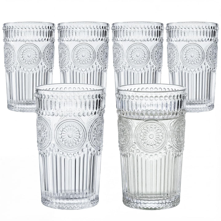 Kingrol 6 Stück 340 ml romantische Wassergläser, Premium Trinkgläser, Vintage Glaswaren-Set für Saft