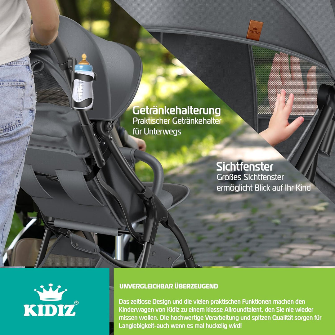 KIDIZ® Kinderwagen Premium Kinderbuggy klappbar Liegebuggy Sportwagen Faltbar 360°Räder 5-Punkt Gurt