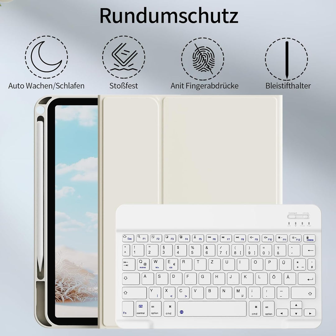 Hülle mit Tastatur für iPad A16 2025 / iPad 11./10. Generation 2022 10,9 Zoll, Magnetisch Bluetooth-
