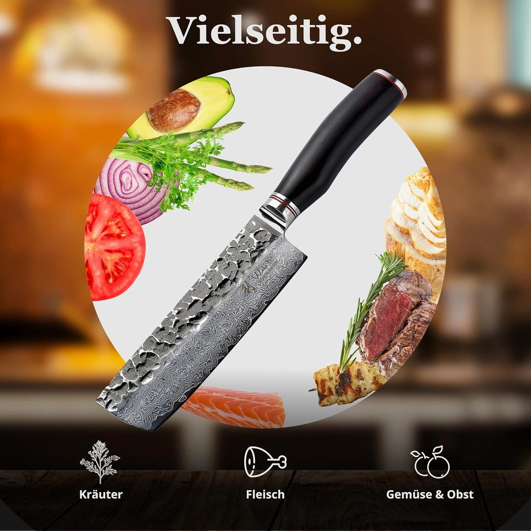 Wakoli Ebo Damastmesser Nakirimesser extrem scharfe 16,5 cm Klinge aus 67 Lagen I Damast Küchenmesse