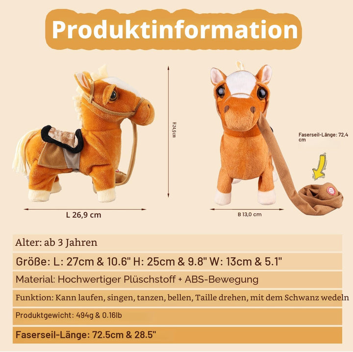 Marsjoy Braun Plüschtier Interaktives Pony Spielzeug Pferd der Läuft und Bellt, Kinder Mädchen Spiel