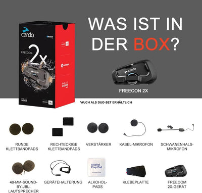 CARDO, kostenloses Motorrad-Gegensprechanlagen-Kit Bluetooth Freecom 2X Duo Zweierpackung Freecom 2X