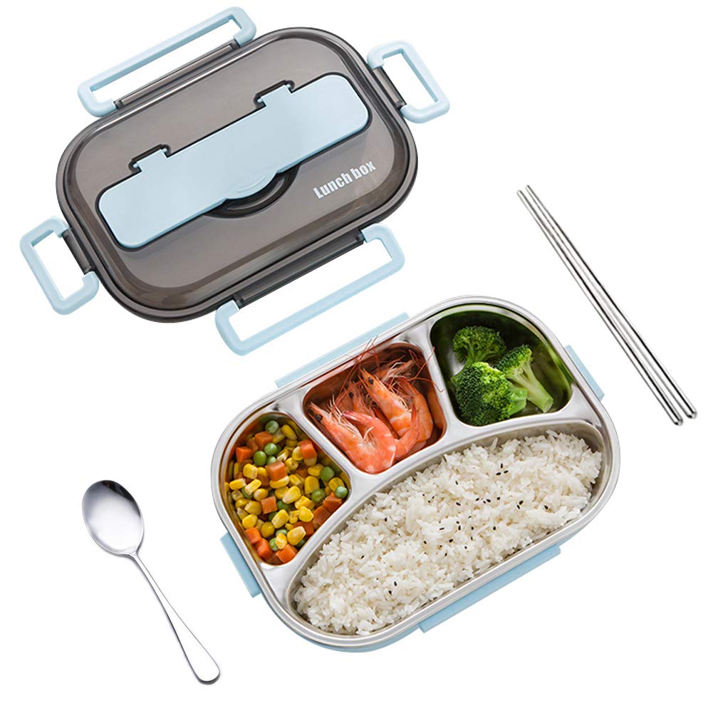 amropi Brotdose aus Edelstahl,Lunchbox mit 2/3/4/5 Fächern,mit Stäbchen und Löffel,Bento Box zum Wan