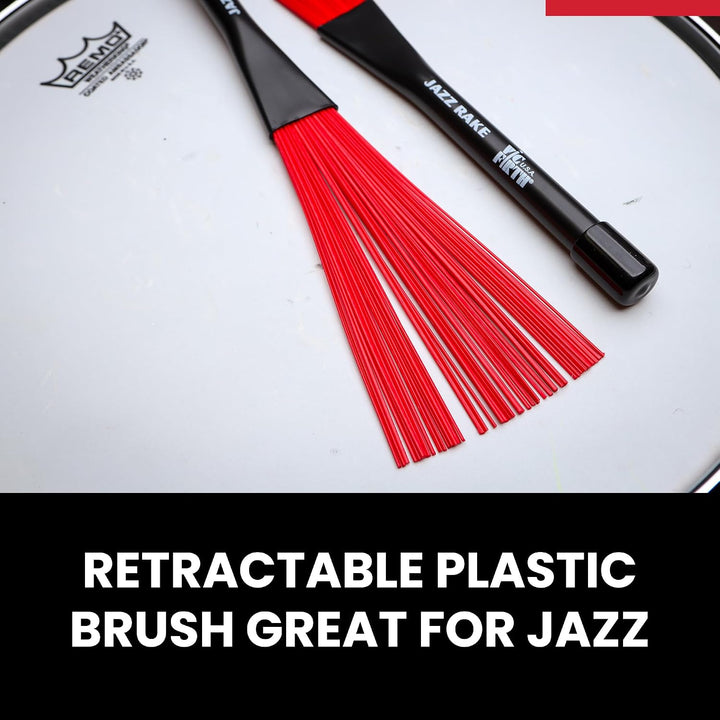 Vic Firth Jazz Rake – Retractable - Red Plastic Handle, Jazz Rake