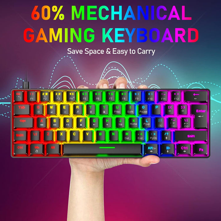 Mini 60% Gaming-Tastatur Kabelgebundene mechanische Keyboard, Kompakte Tragbare 62 Tasten, UK-Layout