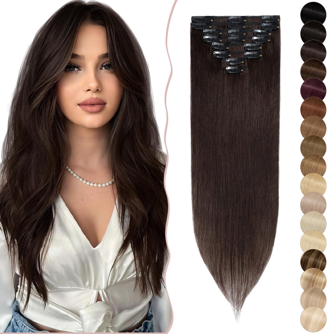 SEGO Clip in Extensions Echthaar 8 Tressen Haarverlängerung günstig Haarteil 100% Remy Human Haar dü