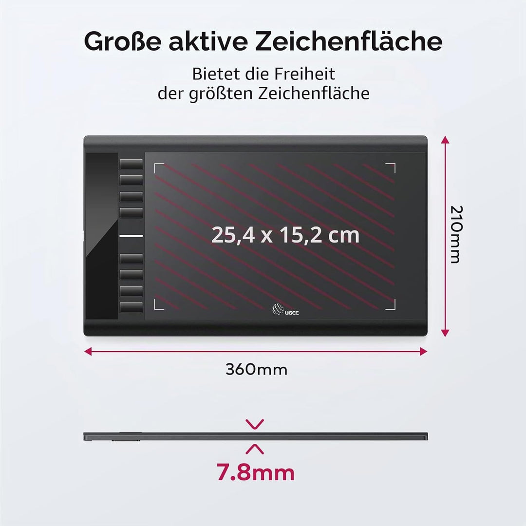 UGEE M708 Zeichentablett für PC, 10 x6 Zoll Grafiktablett ohne Display, 8192 Druckstufen, 266RPS OSU