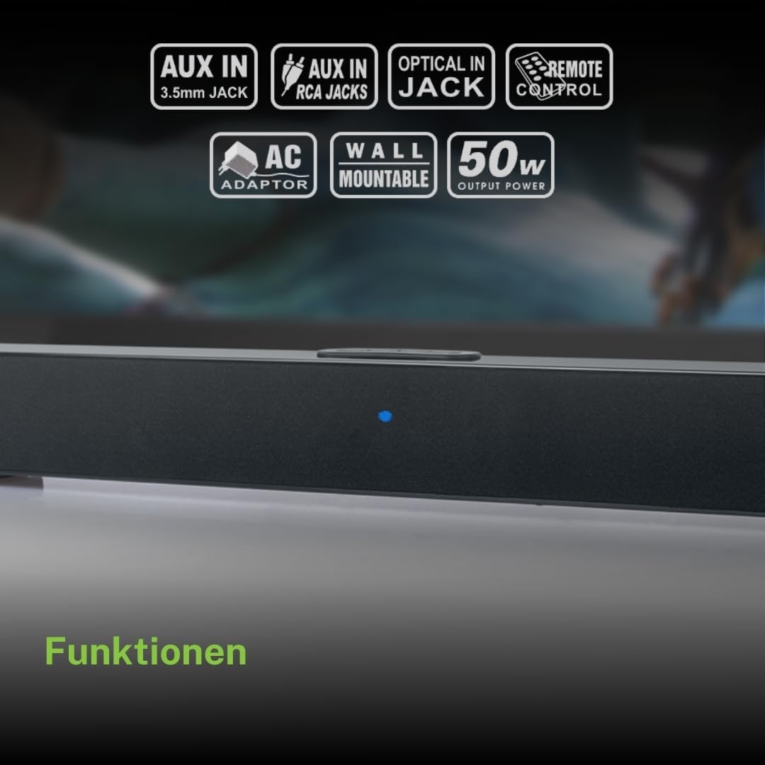 Muse TV Soundbar Bluetooth mit optischem Eingang, AUX-In und RCA-Eingang, 50 Watt Ausgangsleistung