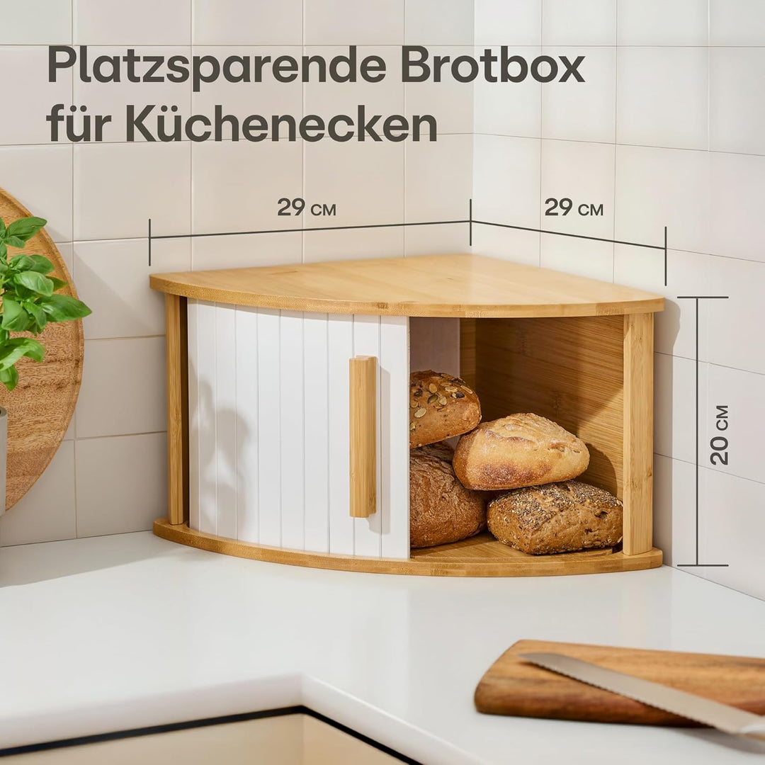 Praknu Brotkasten Ecke Holz mit Schiebetür – Platzsparende Brotbox – Hält Brot länger frisch - Einfa