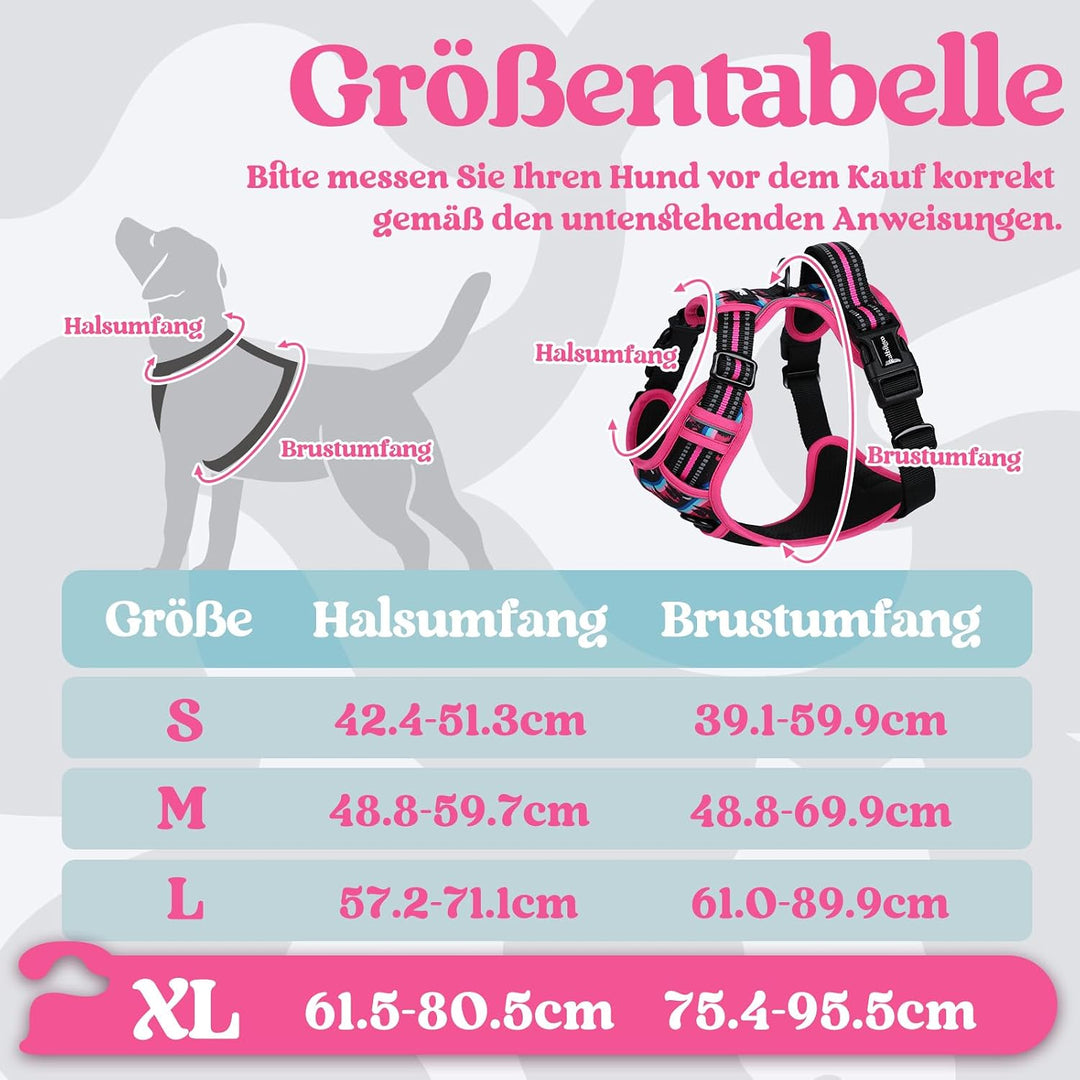 rabbitgoo Hundegeschirr Grosse Hunde Leichtes Anlegen, XL, Bergrosa | Anti Zug, Ohne Kopfdurchzug, H