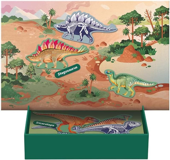 APLI Kids 20139 Magnetisches Lernspiel, Dinosaurier, Tafel mit 44 Magnetteilen und Erläuterungskarte