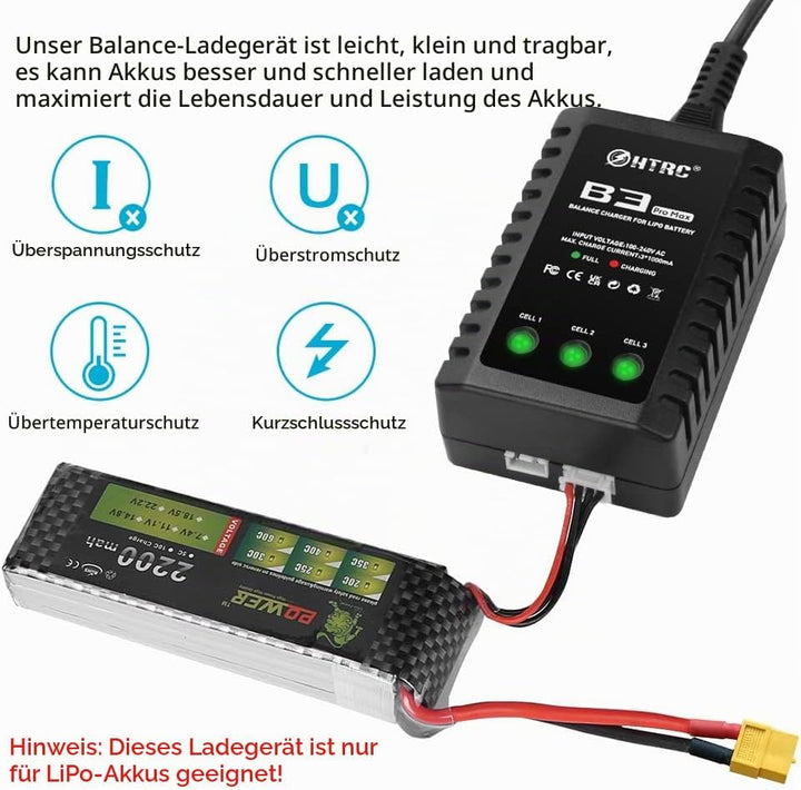 Haisito B3 ProMax Lipo Ladegerät für 2S 3S Akku(7.4V, 11.1V), Kompaktes RC Ladegerät Balancer Airsof