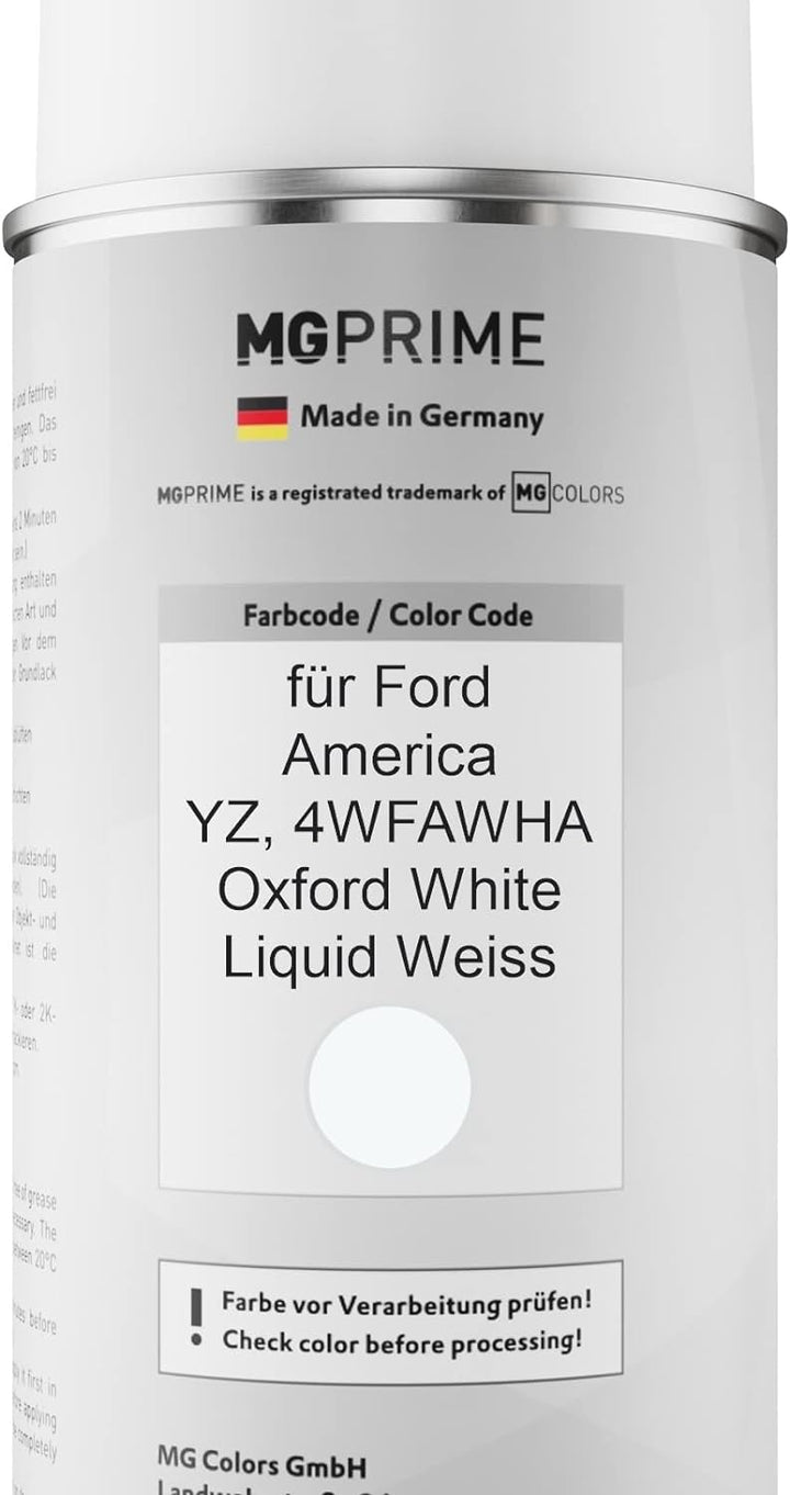 MG PRIME Autolack 2K Spraydosen Set für Ford America YZ / 4WFAWHA Oxford White/Liquid Weiss Basislac
