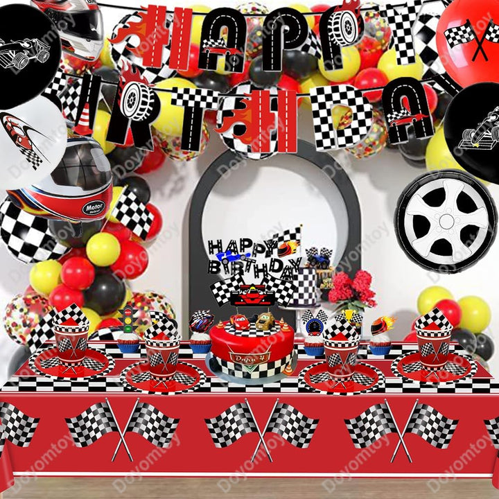 Rennwagen Geburtstag Deko,Doyomtoy 72 Stück Partygeschirr Set Renn-Auto Geburtstag Party Set Geburts