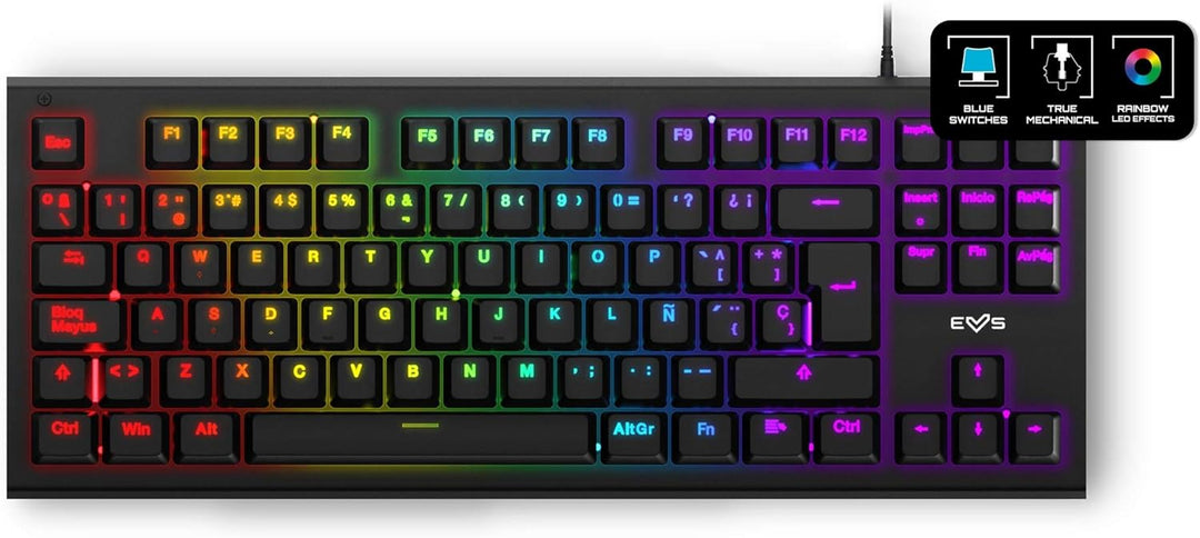 Energy Sistem Gaming Tastatur ESG K6 Mechanik (USB-Tastatur, LED Regenbogen Effekt Lichter, TKL Mech