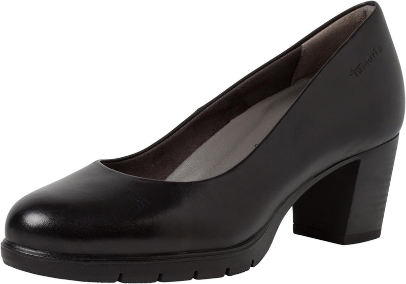 Tamaris Comfort Damen Pumps aus Leder mit Blockabsatz Comfort Fit 36 EU Schwarz, 36 EU Schwarz