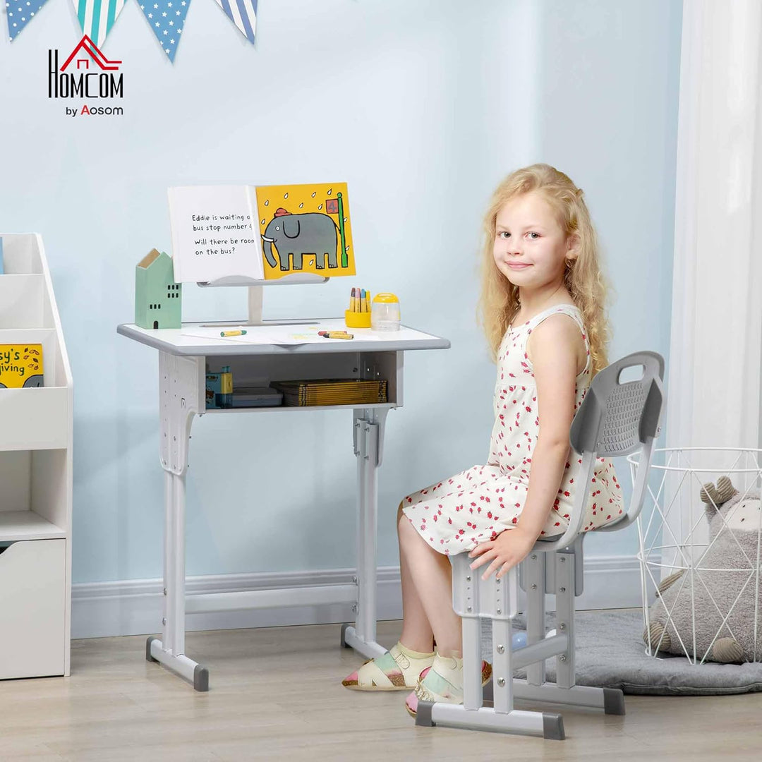 HOMCOM Schreibtisch und Stuhl für Kinder mit Leseständer, Schliessfach, Haken und Stifthalter, höhen
