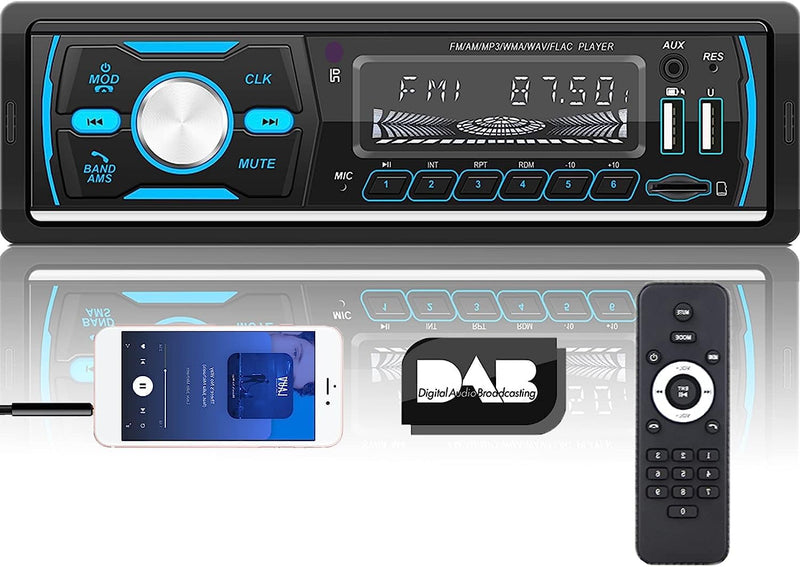 DAB + Autoradio mit Bluetooth 1 Din Digital Media Player Freisprecheinrichtung FM/AM/RDS Radio Auto