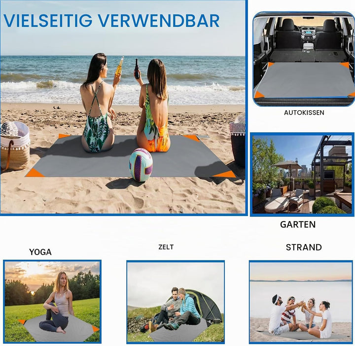 Mini Picknickdecke 140x200cm,Ultraleicht Tragbare Stranddecke,4 Befestigung Ecken,Sandabweisende Cam