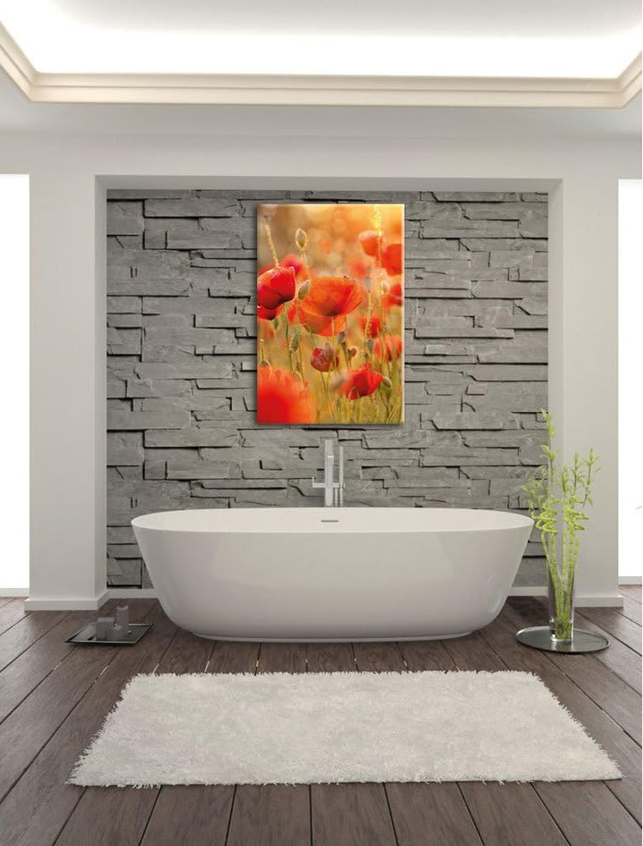 Pixxprint Mohnwiese, Format: 100x70 auf Leinwand, XXL riesige Bilder fertig gerahmt mit Keilrahmen,