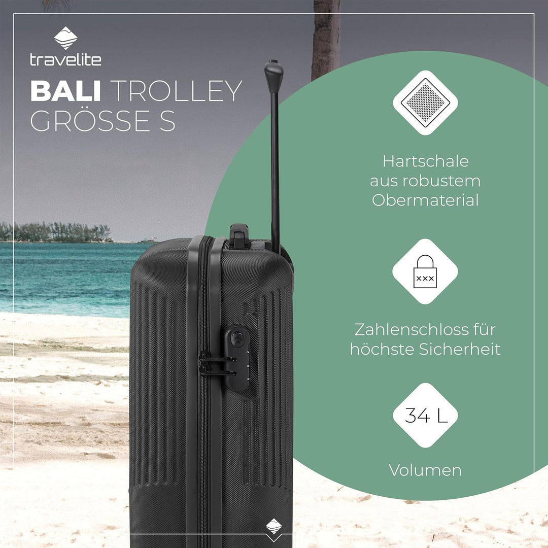 travelite 4-Rad Handgepäck Koffer klein 37 Liter, Gepäck Serie BALI: ABS Hartschalen Trolley erfüllt