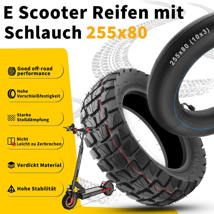 E Scooter Reifen 80/65-6 Schlauch, 255x80 Reifen Schlauch, 10x3.0 Zoll Scooter Offroad Ersatzreifen