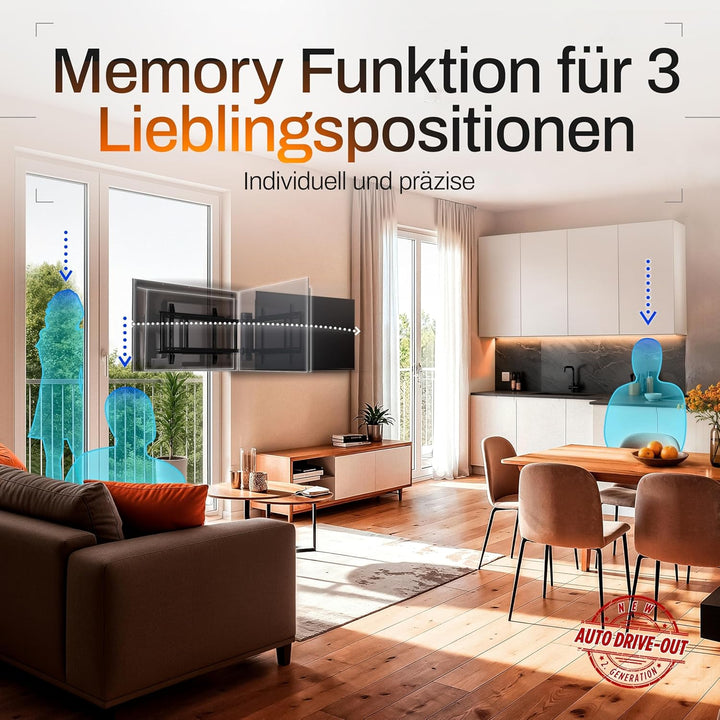 EasyLife – Elektrische, Schwenkbare TV-Wandhalterung mit Auto-Drive-Out, Ultraschlank 56mm, leiser M