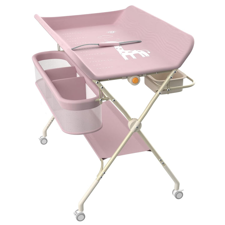 Klappbare Wickelkommode, Baby Wickelkombi, mobiler Wickeltisch mit Wickelauflage und Ablagefächern,