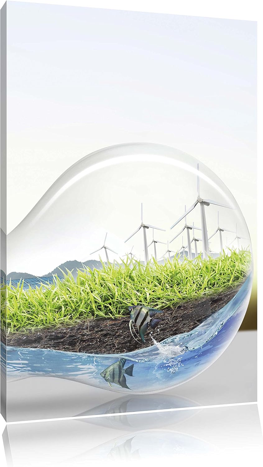 Pixxprint Glühbirne mit Pandabären und Ozean mit Leuchtturm, Format: 100x70 auf Leinwand, 100x70