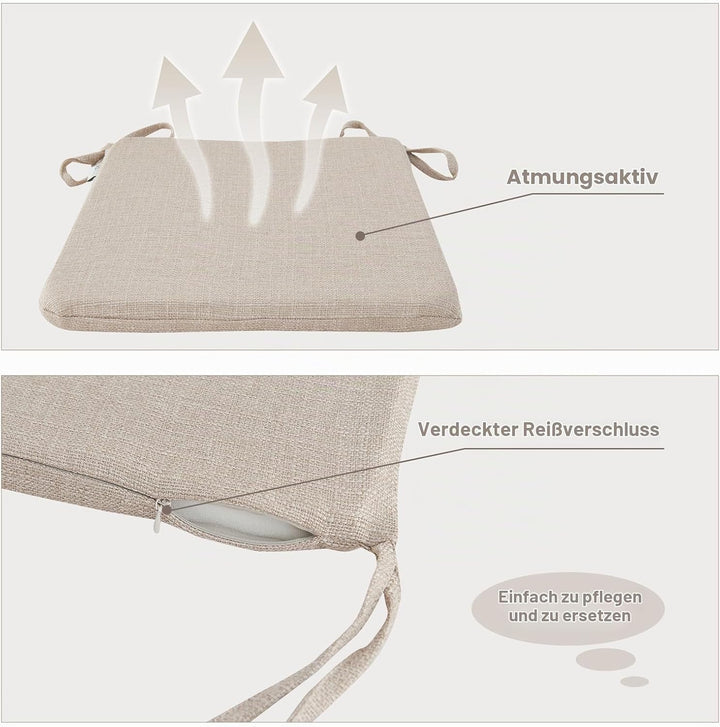 BALCONY &amp; FALCON 2er Set Stuhlkissen in Beige mit Bindebänder: 38–42 cm grosse, trapezförmige Sitzki