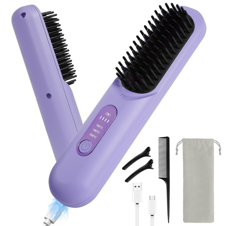 LOPHE Mini Haarglätterbürste, Glättbürste Kabellos, Hair Straightener Comb mit LCD-Bildschirm 3-Stuf
