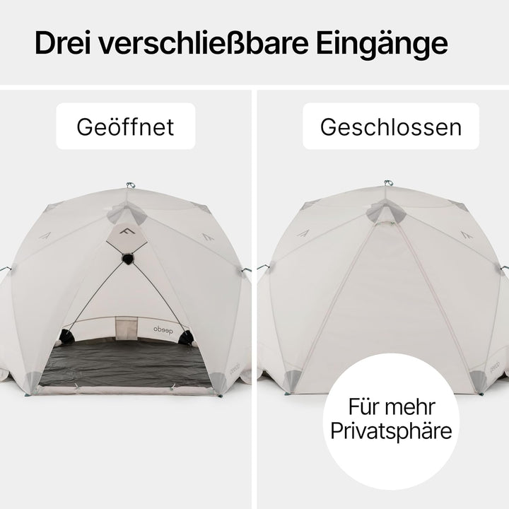 qeedo Quick Island Strandmuschel - grosse Quick-Up Strandmuschel mit 3 Eingängen, Sichtschutz &amp; Wind