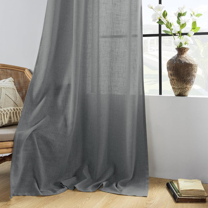 CUCRAF Leinen Gardinen mit Ösen Landhausstil Voile Vorhang Halbtransparent Gardinen für Schlafzimmer