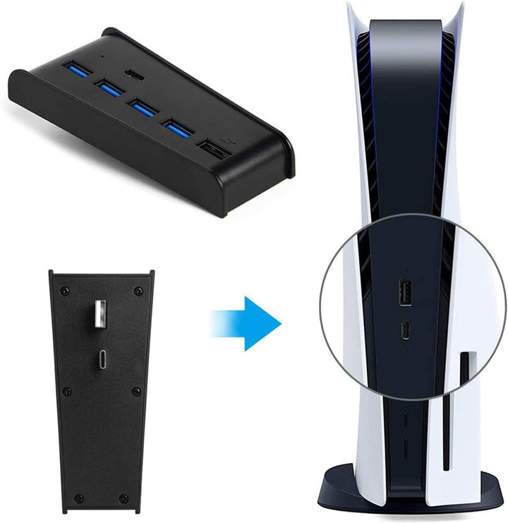 6 Port USB Hub für PS5, High-Speed Expansion Hub Charger Splitter Adapter mit 4 USB + 1 USB Charging