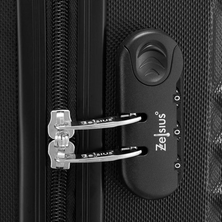 Zelsius Koffer Set 4 Stück, Schwarz | ABS Hartschalenkoffer mit Zahlenschloss, 4 Rollen und Innen Tr