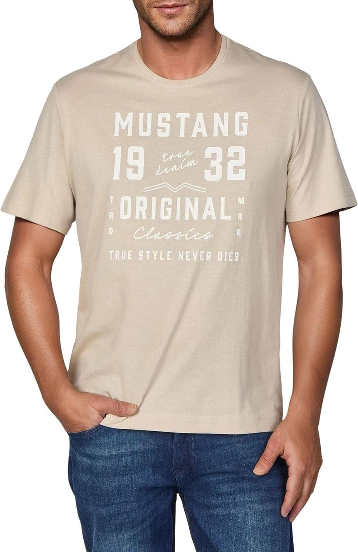 MUSTANG Tshirt Herren Baumwolle Regular Fit 4er Pack Set Rundhals Kurzarm Sommer Tee Shirt Logoprint