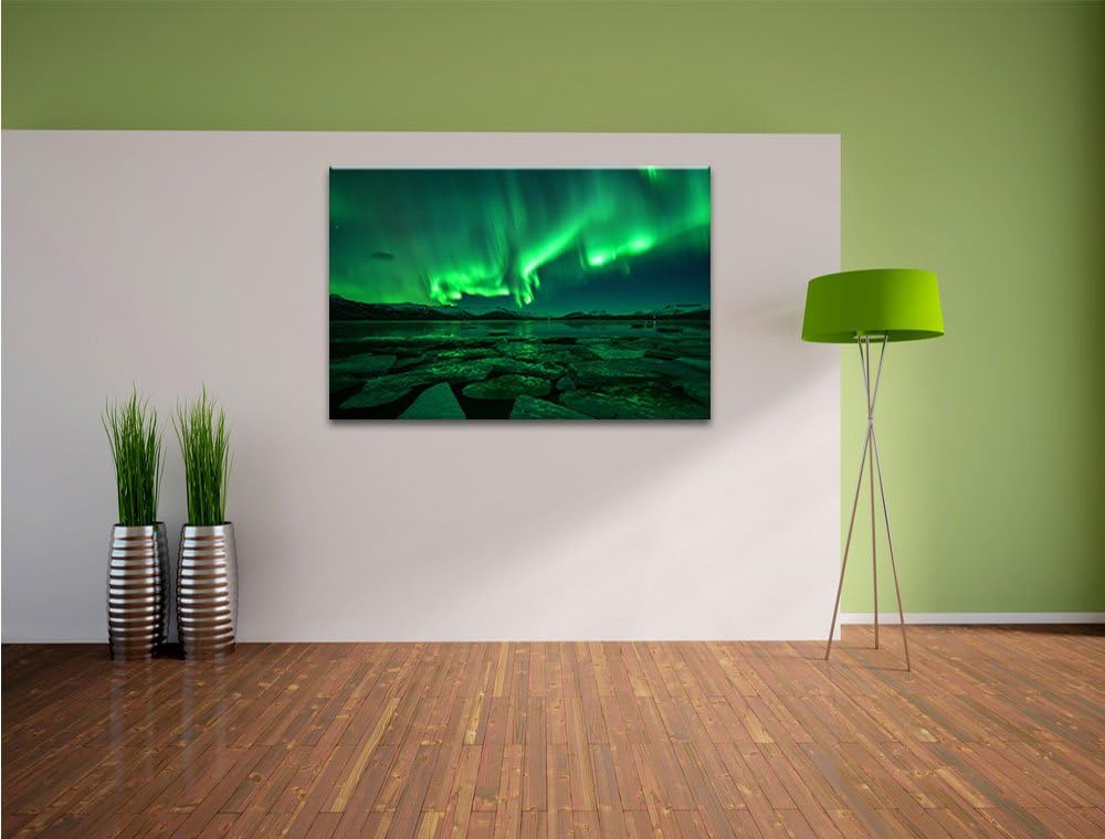 Polarlicht am Himmel, Format: 100x70 auf Leinwand, XXL riesige Bilder fertig gerahmt mit Keilrahmen,