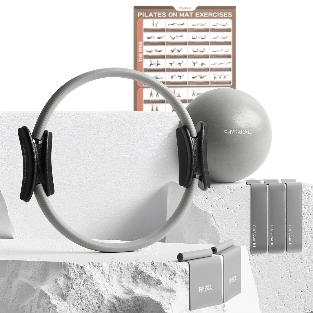 Pilates Set | 15in/ 38cm Pilates Ringe mit 1x Klein Pilates Ball, 3X Widerstandsbänder und 2X Stretc