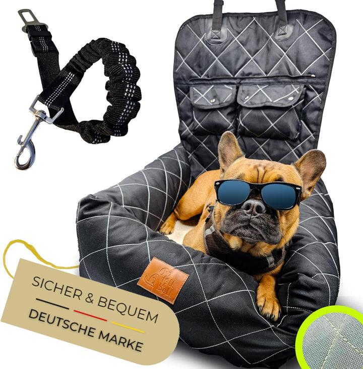 fell&bell - Premium Hunde Autositz Doppelt Sicher Mit 2 Wegesicherung - Autositz Hund Auch Für Mitte