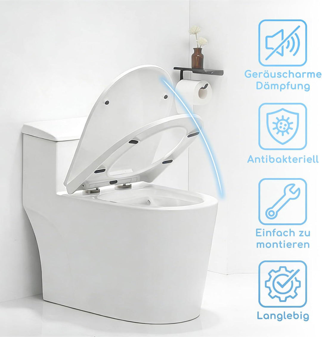 Toilettendeckel mit Absenkautomatik, O Form WC Sitz Deckel mit Quick-Release Funktion zur leichten R